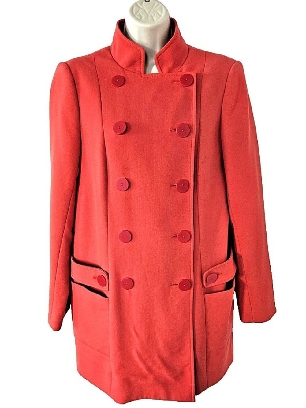 Forenza Size S Orange Double Breasted Jacket Knee Length Pea Coat EUC